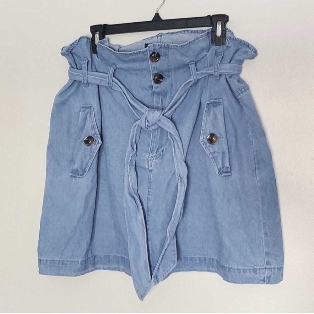 Paper bag waist denim chambray mini skirt sz 16